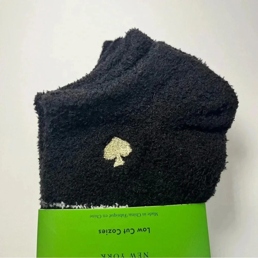 NWT Kate Spade Low Cut Cozies Socks Black Martini Olives 3pk One Size Fuzzy - Picture 5 of 5